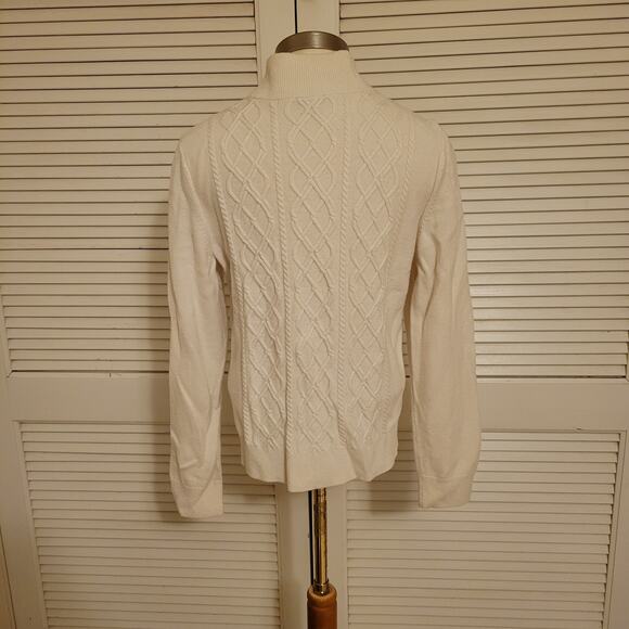 Talbots Lambswool Blend Cable Knit Full Zip Up Front Sweater Cream Womens Size L - Picture 2 of 9